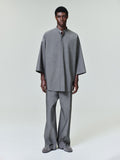 Cotton Wool Oxford Mandarin Relaxed Short Sleeve Shirt