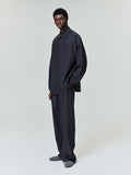 Grey Striped Wool Wide Leg Drawstring Pants