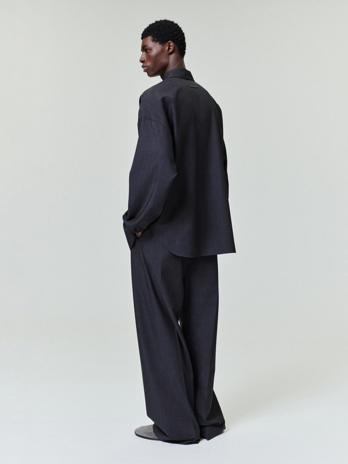 Grey Striped Wool Elastic Cuff Shirt