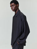 Grey Striped Wool Elastic Cuff Shirt